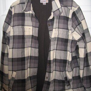 Carhartt Fleece Lined Flannel Shirt Jacket Women's XL Black Beige Plaid 2019